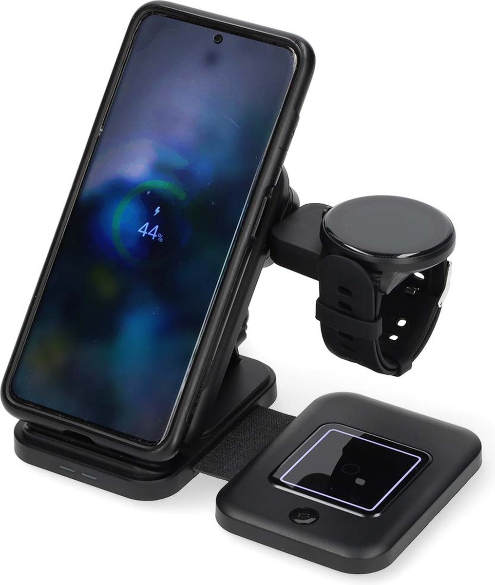 Nedis 3-in-1 Draadloze Oplader - Draadloos Oplaadstation 15W - Geschikt voor Smartwatch / Smartphones / Oortjes