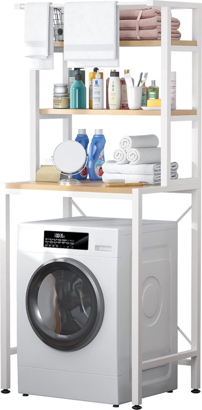 Wasmachineplank, plank boven wasmachine, 3-laags badkamerplank, ruimtebesparend, multifunctioneel, heavy duty, hangplank, wit