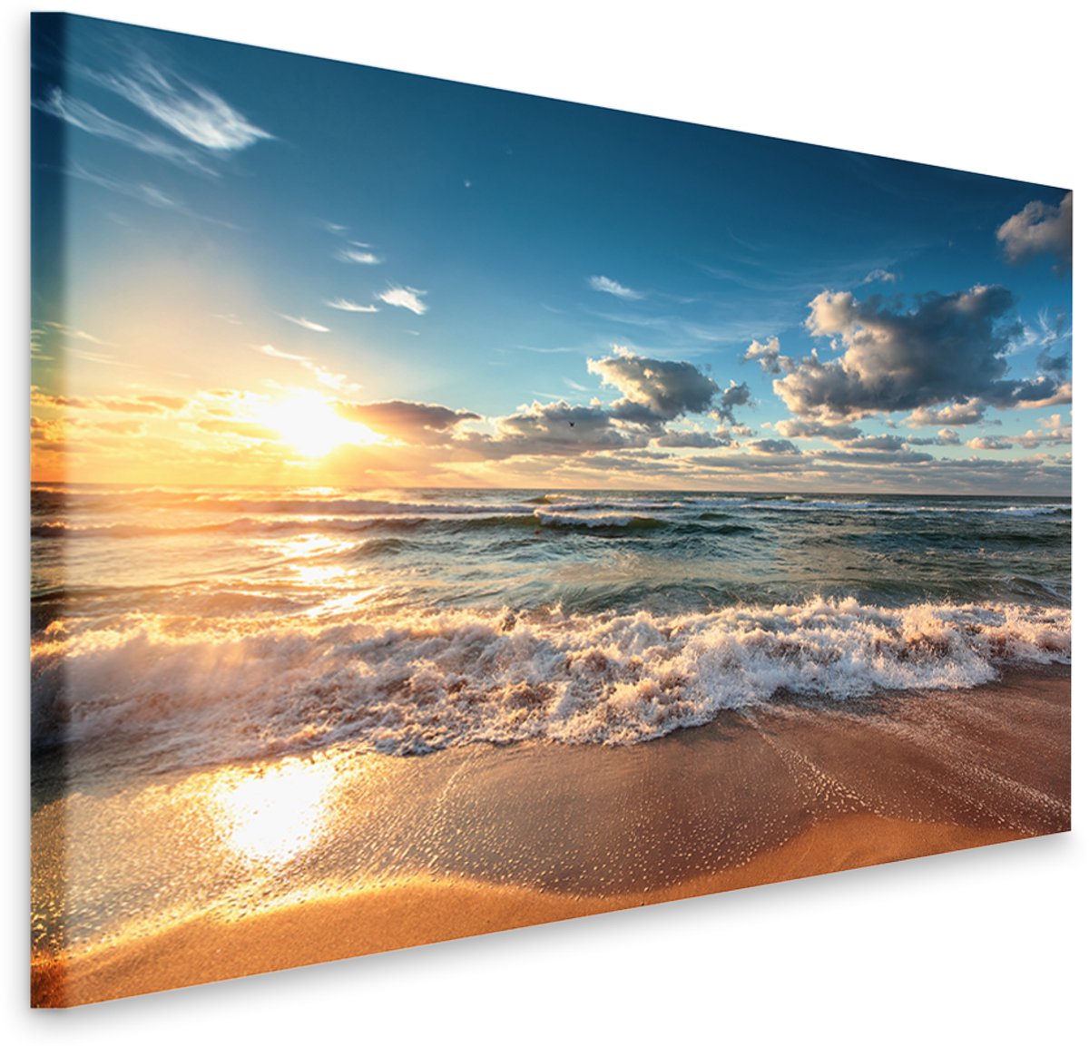 karo-art Schilderij - Zonsondergang op het strand II, zicht op de Noordzee, premium print in 2 maten, wanddecoratie, snel in huis Multikleur