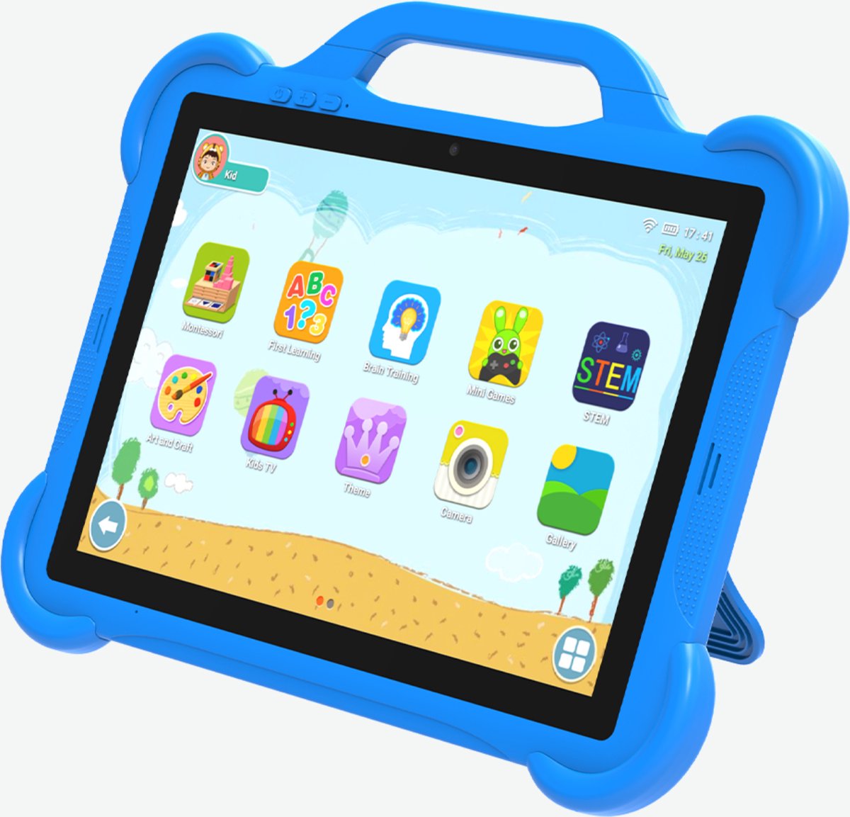 Kindertablet Xl 10 inch beeldscherm-Kindertablet vanaf 3 jaar met wifi-Kinder tablet 64GB&4GB werkgeheugen-5000mah sterke batterij-inclusief beschermhoes