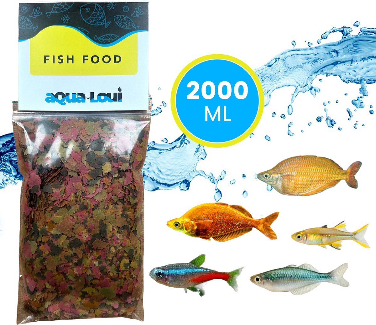 Aqua-Loui® - Visvoer - Tropisch Vissenvoer - Vlokken (Flakes) - Visvoer Aquarium - Geschikt Voor Alle Maten Vissen - 2.000ml/2Liter