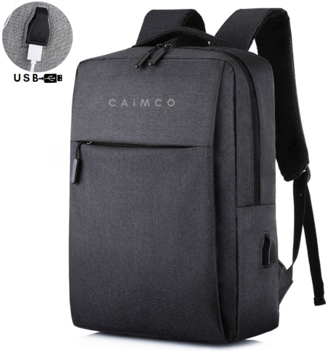 Rugzak - Caimco® Zwart - Laptop Rugtas - Inclusief USB-aansluiting - Jongens - Heren - Dames - Travel Bag - Spatwaterdicht