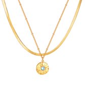 Marama - ketting Aivy - goud - stainless steel - damesketting - 2 laags - hangers - 18k gold plated - blauw steentje