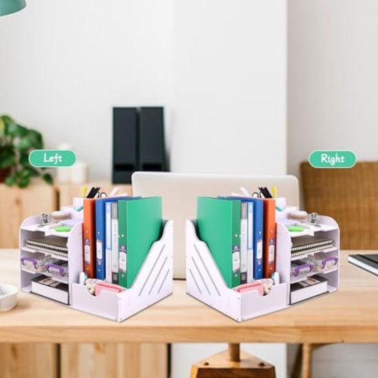 VITVITI Stapelbare brievenbak, bureau-organizer met 4 dossierhouders en 1 pennenhouder, voor A4-documenten, metalen bureau-organizer, bureau-opbergbak voor kantooropberging, postbakken (Grijs