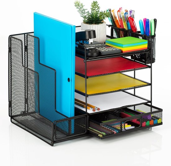 5 vakken, houten bureau-organizer, multifunctionele