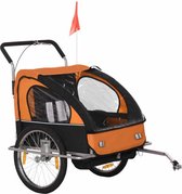 Duurzame Oranje Kinderfietskar voor 2 Kinderen met Regenbescherming en Vlag