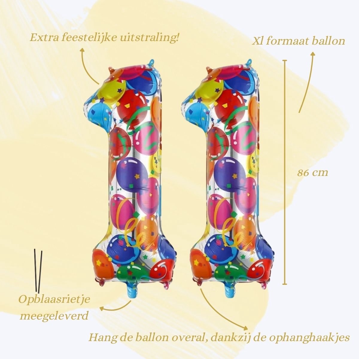 Cijfer Ballonnen Ballon Cijfer 11 Verjaardag Versiering Feest Helium Ballonnen Cijferballon Folieballon Kleur Xl Formaat — afbeelding 2