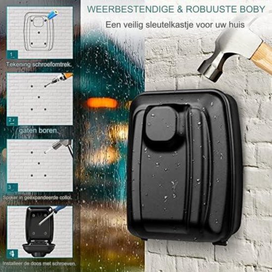 Relaxdays sleutelkluis, 4-cijferige code, sleutelkastje voor de muur, buiten, H x B x D 11.5 x 9 x 4 cm, zwart/grijs