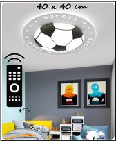 HomeBerg - Moderne LED Voetbal Plafondlamp - Afstandsbediening - Acryl & hout - Afstandsbediening - 3 Standen Kleuren - Dimbaar - Glans - Voetbal lamp - Slaapkamer - Voetbalkamer - Plafond licht - 40x40 cm - Zwart