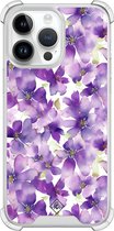 Casimoda® hoesje - Geschikt voor iPhone 14 Pro Max - Floral Violet - Shockproof case - Extra sterk - TPU/polycarbonaat - Paars, Transparant