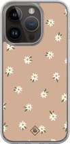 Casimoda® hoesje - Geschikt voor iPhone 13 Pro - Sweet Daisies - 2-in-1 case - Schokbestendig - Bloemen - Verhoogde randen - Bruin/beige, Transparant