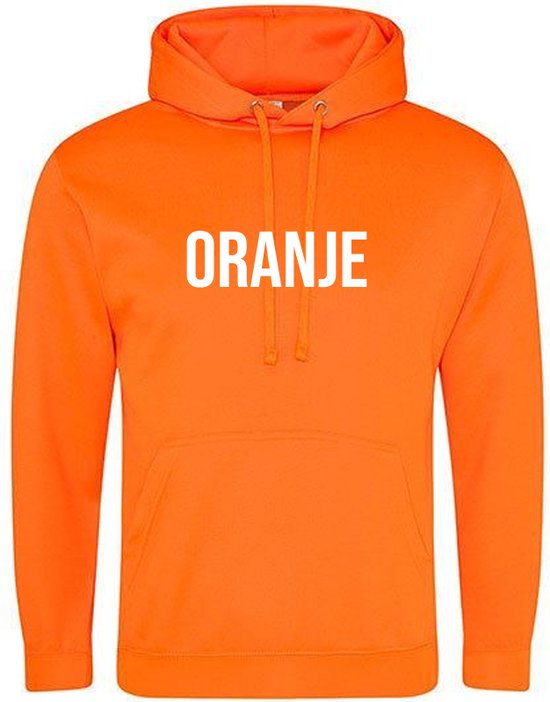 Oranje Hoodie met witte tekst Oranje - nederland - koningsdag - wk - ek - holland - dutch - unisex - trui - sweater - capuchon