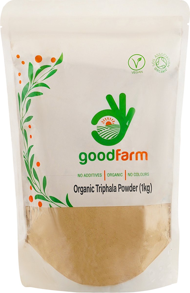 Goedkoopste goodFarm Bio Triphala poeder 1kg - Bio zertifiziert, Premium Qualität | Ayurveda | Vegan | Hervorragend geschikt voor Verdauung en Entgiftung
