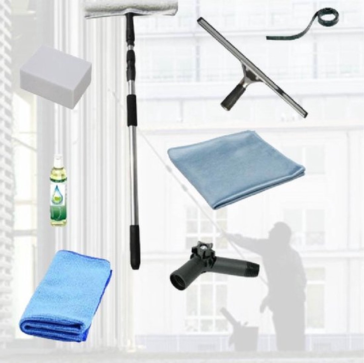 Goedkoopste Raamwisser telescoop set 2 meter met hoekstuk en rvs raamwisser 35 cm