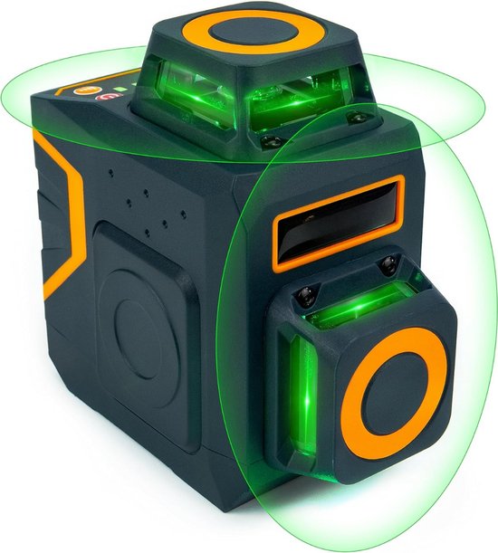 Urbankr8® - Kruislijnlaser Met 16 Lijnen - Inclusief Muurbeugel En 360 Graden Statief Zelfnivellerende Groene Lasers Laserwaterpas Waterproof Met Opbergtas