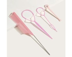 Cabantis Topsy Tail Haar Accessoires Set 4 delig - Franse Vlecht - Bruidskapsels - Haar - Roze