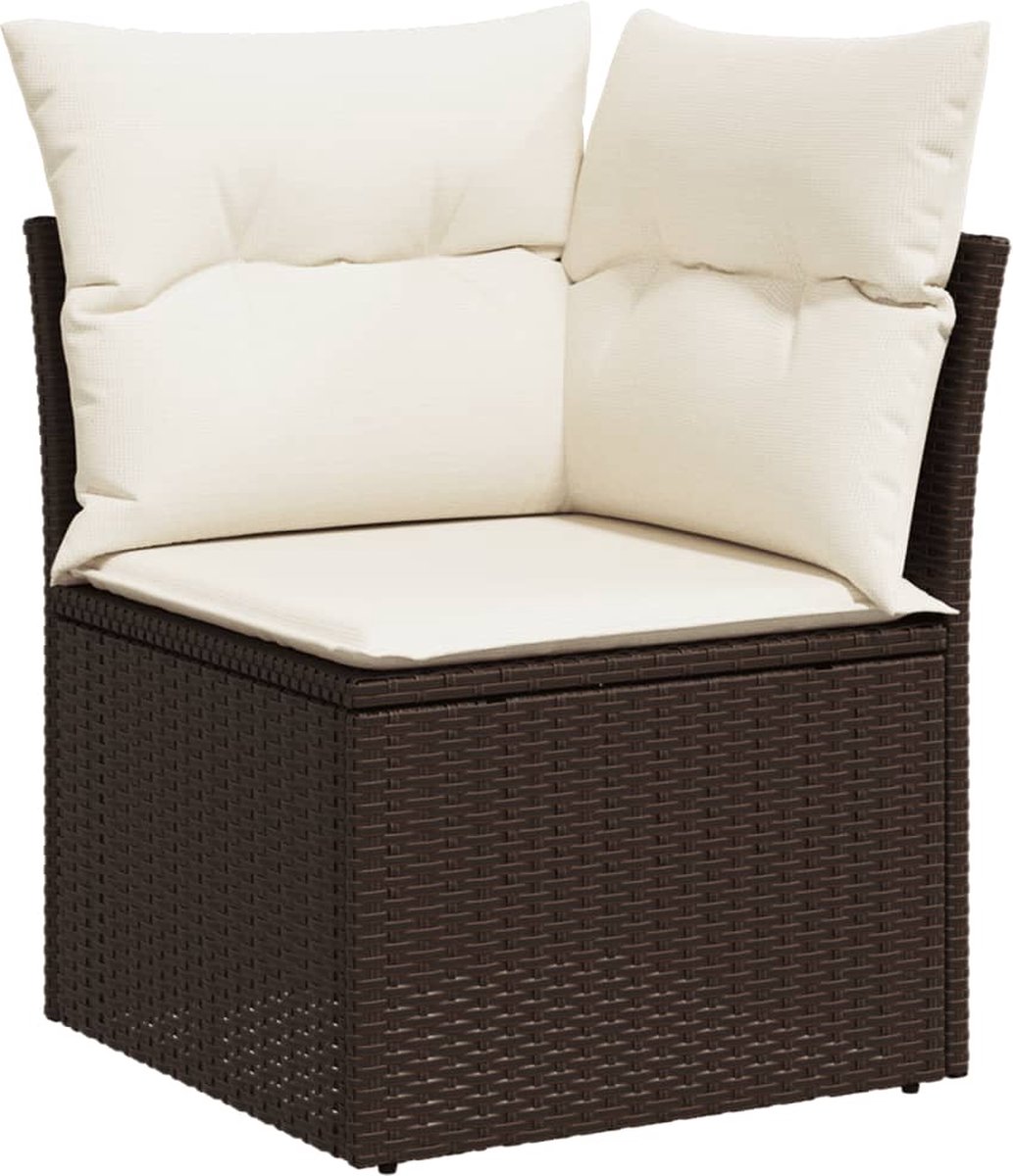 vidaXL - Tuinhoekbank - met - kussens - poly - rattan - bruin