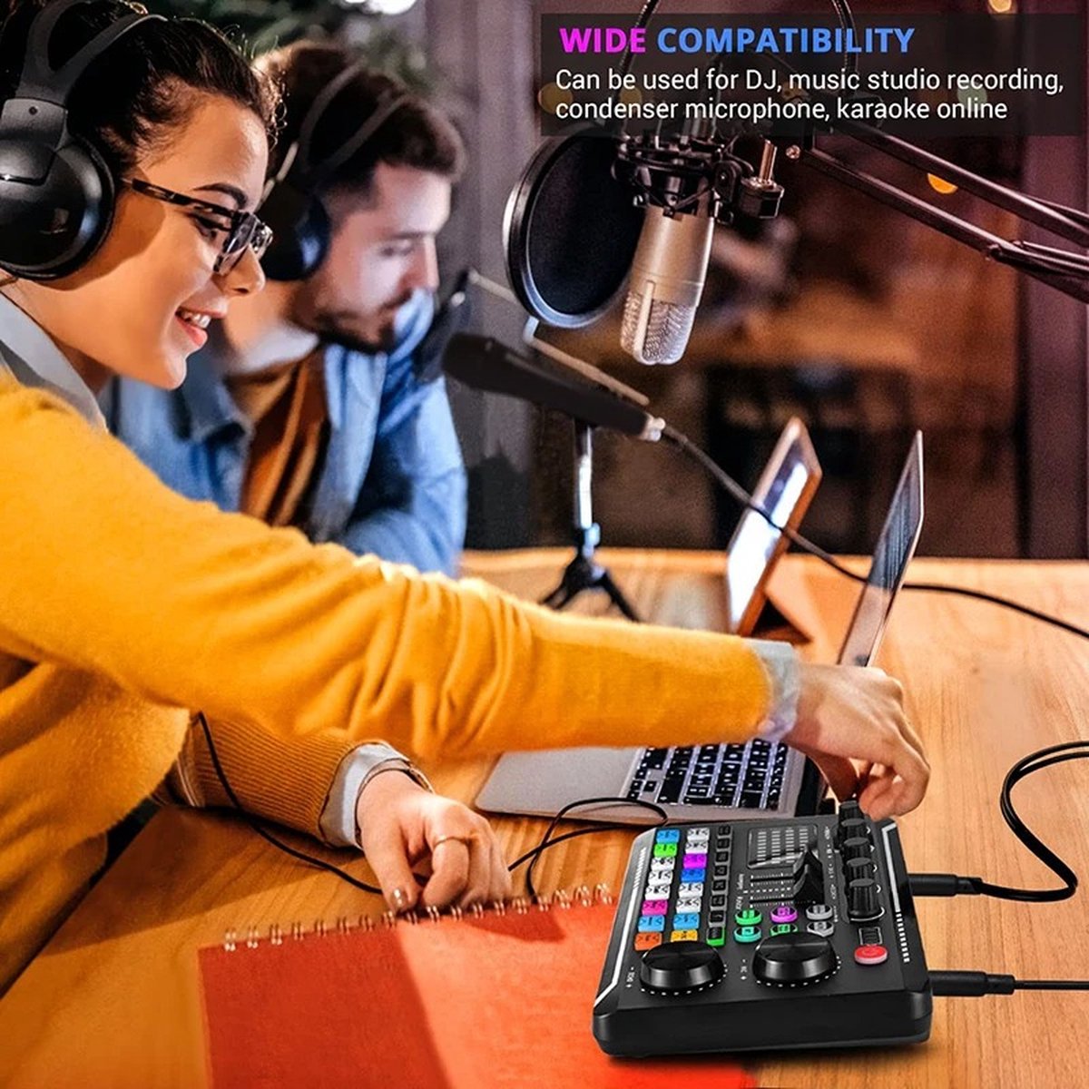 BolGalaxy - DJ Draaitafel - DJ Mix Set - Dj Mixer Effecten En Stemwisselaar - DJ Controller - Live Geluidskaart En Audio-Interface - Bluetooth Stereo Audio Mixer - Zwart thumbnail 3