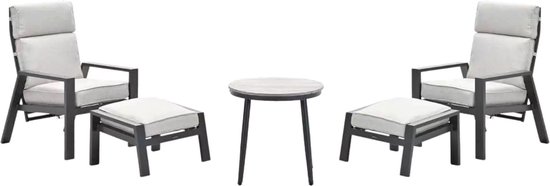 Chaise longue réglable Max + repose-pieds et table d'appoint - Carbone/Sable - 5 pièces