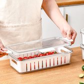 Boîte à aliments frais pour réfrigérateur, organiseur de réfrigérateur avec couvercle, compartiment à légumes, haute capacité, trous latéraux, adapté pour conserver les légumes, les fruits, les œufs et la viande au frais (30,5 x 16 x 7,5 cm)