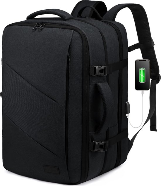 Multifunctionele handbagage, rugzak, gevoerde vliegtuigtas, handtas, reistas, rugzak, gevoerde koffer voor vliegtuig, afmetingen 40 x 30 x 20 cm, zwart [102], Black Travel, 40x30x20cm, Rugzak