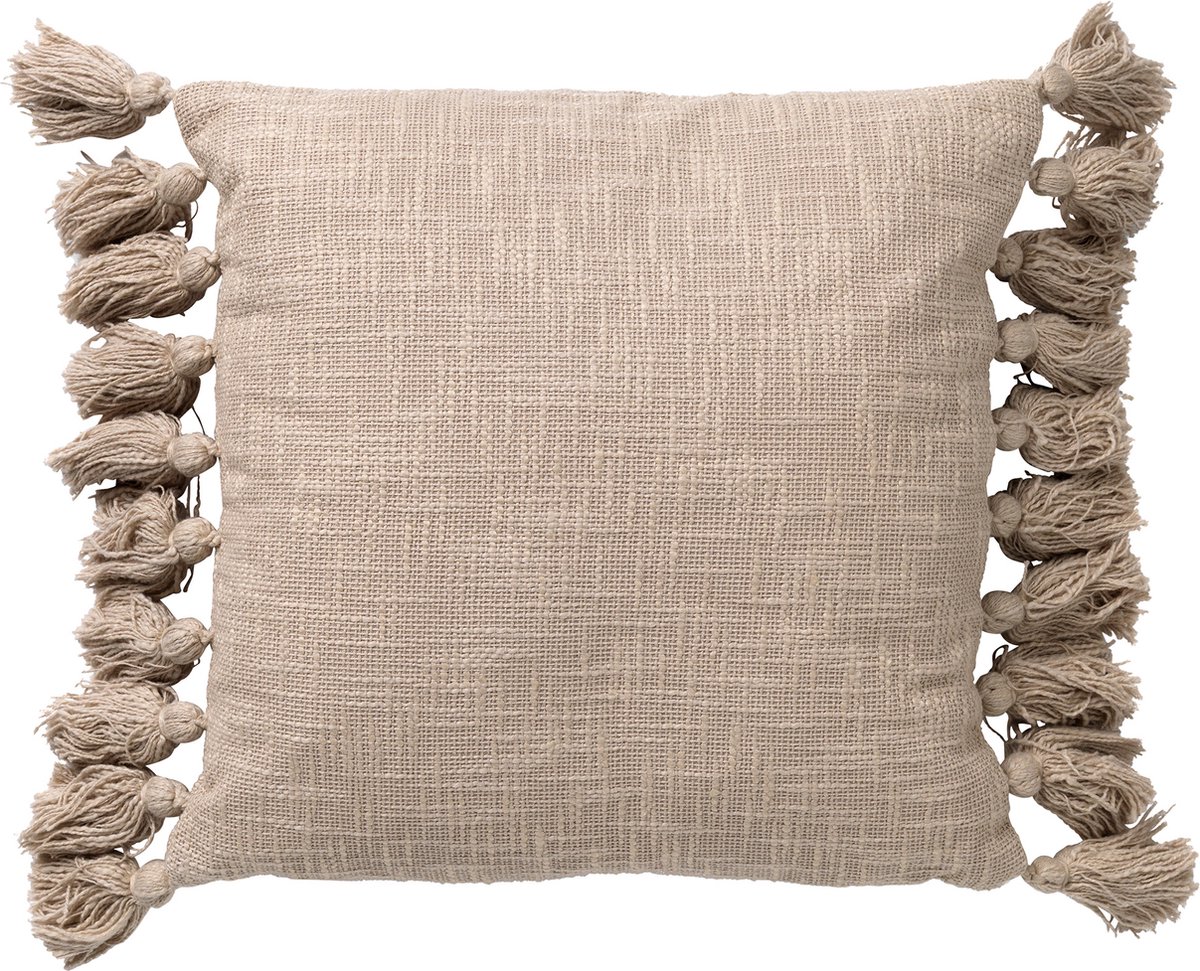Dutch Decor RUBY - Kussenhoes 45x45 cm - 100% katoen - met flosjes - Pumice Stone - beige - met rits - zonder binnenkussen Lichtbeige