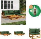 vidaXL 5 delige Loungeset met groene kussens massief hout Tuinset Inclusief Houtreiniger en verfrisser