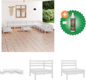 vidaXL 12 delige Loungeset massief grenenhout wit Tuinset Inclusief Houtreiniger en verfrisser