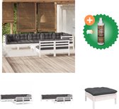 vidaXL 9 delige Loungeset met kussens massief grenenhout wit Tuinset Inclusief Houtreiniger en verfrisser