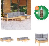 vidaXL Ensemble de salon 6 pièces avec coussins gris Ensemble de jardin en pin avec nettoyant et rafraîchisseur pour bois
