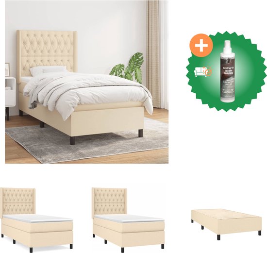 vidaXL Boxspring met matras stof crèmekleurig 90x190 cm - Bed - Inclusief Reiniger