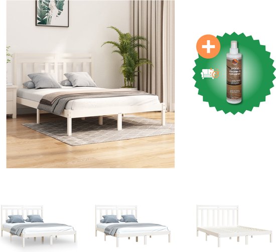 vidaXL Bedframe massief hout wit 135x190 cm 4FT6 Double - Bed - Inclusief Houtreiniger en verfrisser