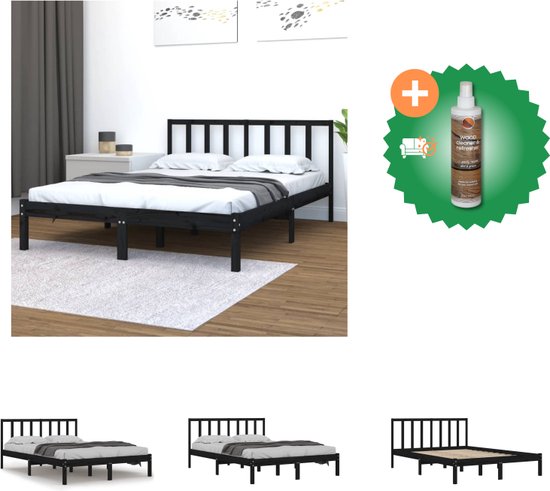 vidaXL Bedframe Grenenhout - Zwart - 195.5 x 126 x 100 cm - Geschikt voor matras 120 x 190 cm (4FT Small Double) - Bed - Inclusief Houtreiniger en verfrisser