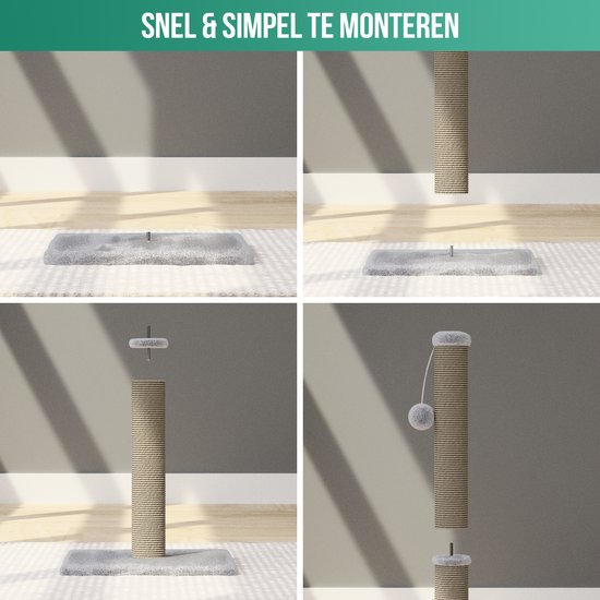 Avalo Griffoir avec balle de jeu - 36x36x74 - Gris clair - Griffoir pour Chats