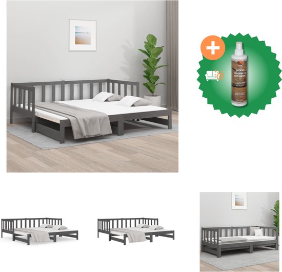 vidaXL Slaapbank uitschuifbaar massief grenenhout grijs 2x(90x190) cm - Bed - Inclusief Houtreiniger en verfrisser