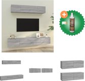 vidaXL 4-delige Tv-meubelset bewerkt hout grijs sonoma eikenkleurig - Kast - Inclusief Houtreiniger en verfrisser