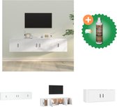 vidaXL 3-delige Tv-meubelset bewerkt hout wit - Kast - Inclusief Houtreiniger en verfrisser