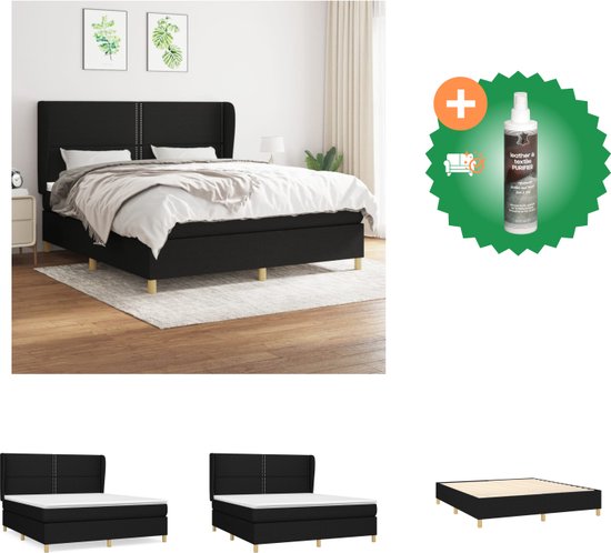 VidaXL Boxspring Met Matras 160x200 Cm - Zwart Stof, Complete Slaapsysteem