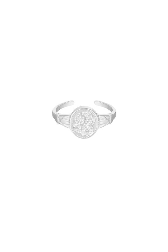 Yehwang - Zilveren Zegelring Met Bloemen - Ring - Stainless Steel - One Size - Sieraad - Sieraden - Cadeau - Cadeautip - Moederdag