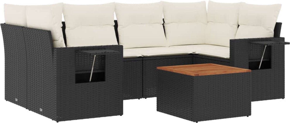 vidaXL 7-delige - Loungeset - met - kussens - poly - rattan - zwart