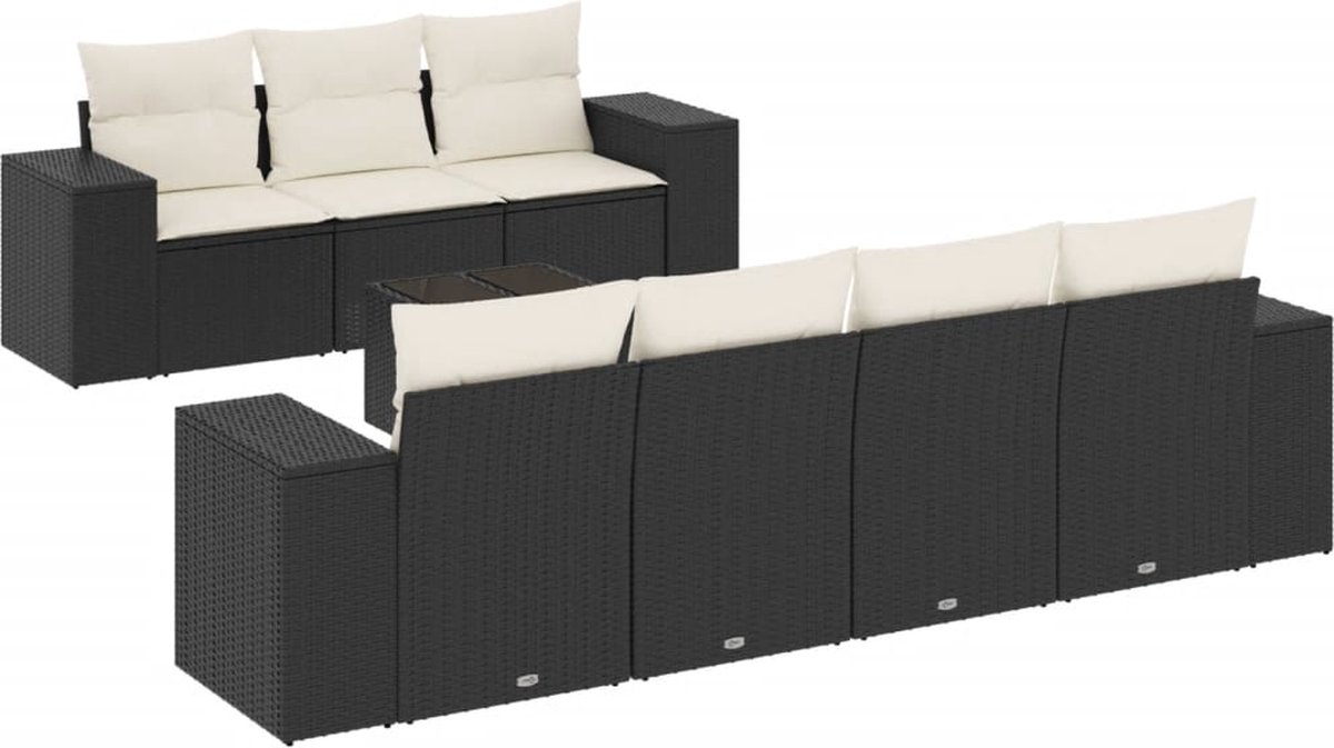 vidaXL 8-delige - Loungeset - met - kussens - poly - rattan - zwart