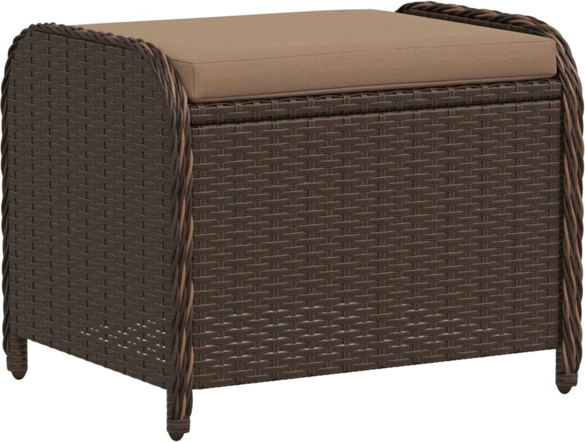 vidaXL Tuinkruk - met - kussen - 58x46x46 - cm - poly - rattan - bruin