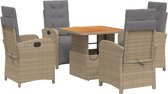 vidaXL - 5-delige - Tuinset - met - kussens - poly - rattan - beige