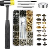 120 set drukknopen kit, metalen drukknopen knoppen drukknoppen met hamer en 4 stuks installatietool, voor leer, jas, jeanskleding, tassen, doe-het-zelf ambachten, schoenen, riemen reparatie 4 kleuren