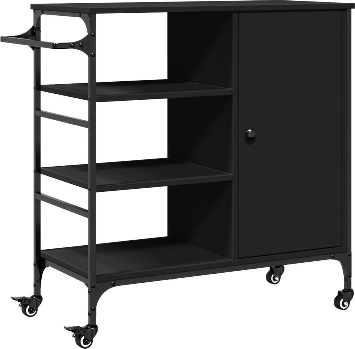 vidaXL - Keukentrolley - 87,5x38,5x84,5 - cm - bewerkt - hout - zwart