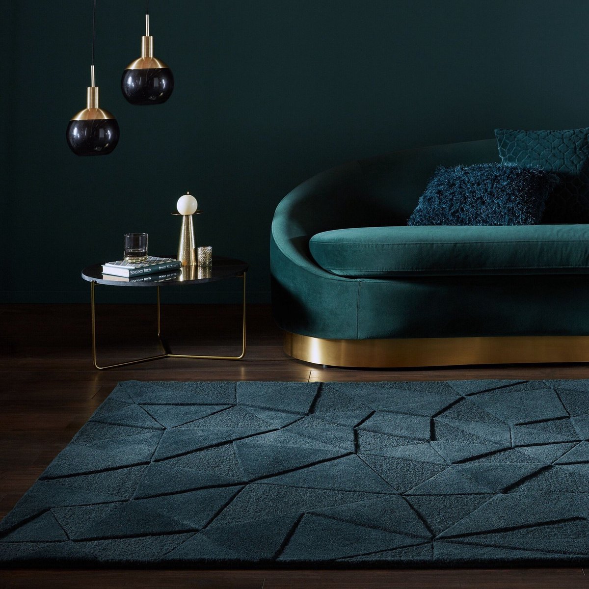 flycarpets Shard Modern Laagpolig - 100% Wol - Geo Vloerkleed - Petrol - 200x290 cm Turquoise