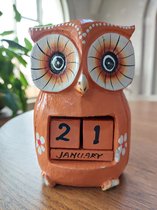 Floz Design houten kalender - kalender met blokken dag en maand - beeld uil met datum - cadeau voor tieners - fairtrade