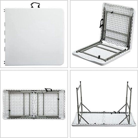 Relaxdays campingtafel, inklapbaar, HBD: 71x78x49 cm, kunststof en staal, verstelbaar in de hoogte, 2 personen, wit