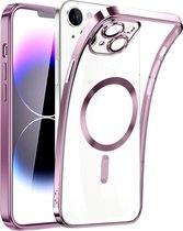 Magnetic Clear Silicone hoesje met geïntegreerde Camera Lens Protector - schokbestendig [Magsafe Magnetische Ring Case] - rosegoud - Geschikt voor iPhone 15 plus