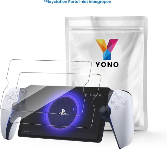 Twee glazen screenprotectors en een YONO-verpakking voor een PlayStation Portal.